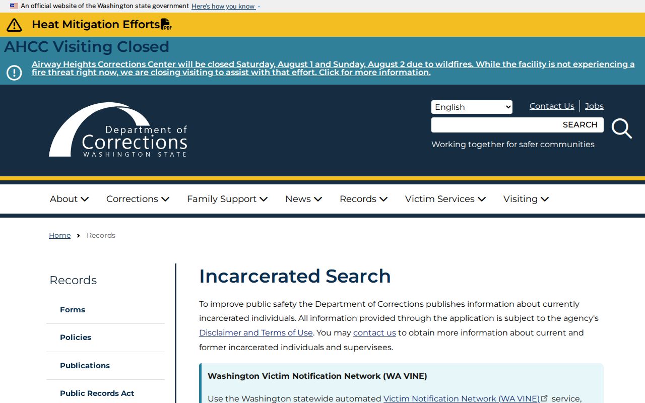 Lynnwood people search in Washington DOC custody records