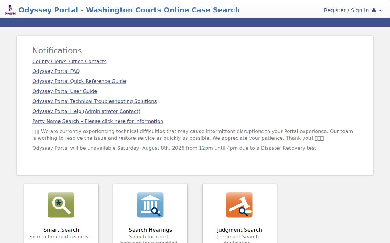 Lynnwood people search with the Odyssey court portal