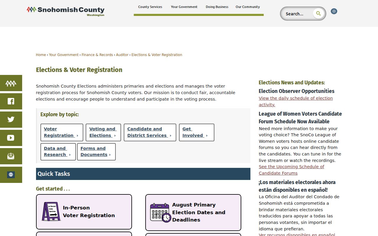 Snohomish County services for Lynnwood voter registration records