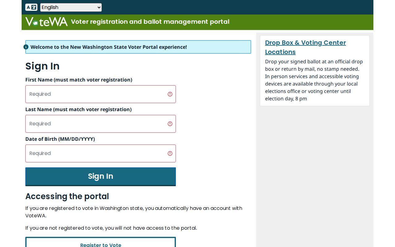 Lynnwood voter registration records lookup on VoteWA